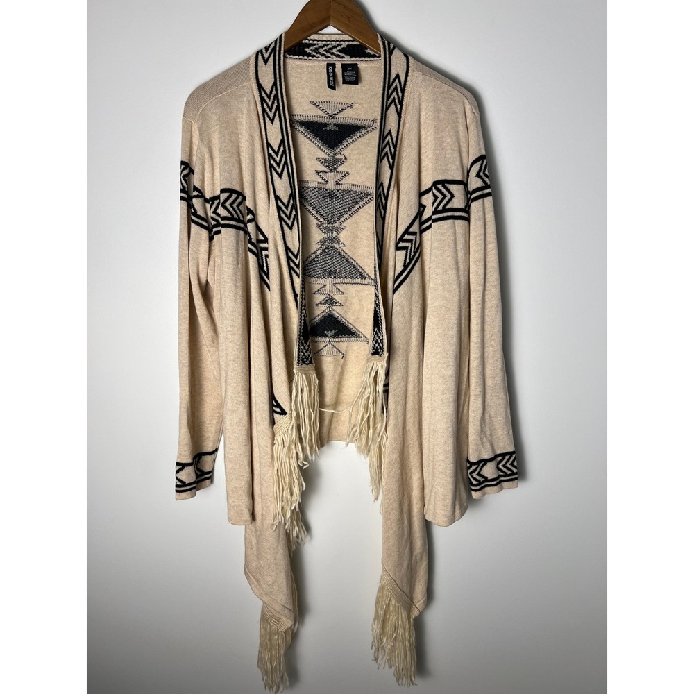Kristin Nicole Cardigan 2X Tan Southwestern Fringe Sweater Aztec Cowgirl Fall